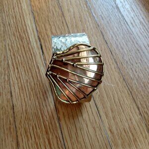 Vintage Shell Cuff Bracelet Copper Brass Silver Tone Hammered Boho Hippy